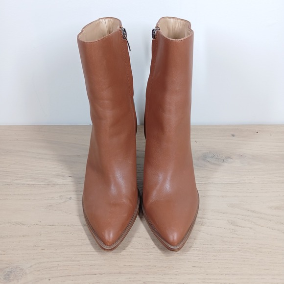 Nine West Boots Women 9.5 Tan Leather Block Heel Ankle Minimal Classic Basic - Picture 7 of 12